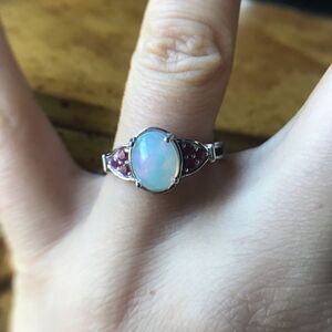 Natural Ethiopian Welo Opal Ruby Sterling Silver Ring Size 9
